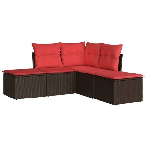 vidaXL 5 Piece Patio Sofa Set with Cushions Brown Poly Rattan - 1 of 4