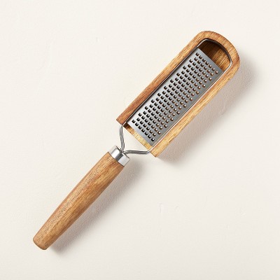 Wood & Stainless Steel Handle Grater with Catcher Silver/Brown - Hearth & Hand™ with Magnolia