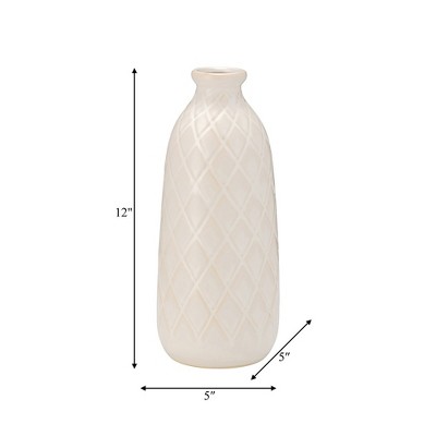 Ivory Beige 12" Ceramic Plaid Textured Vase