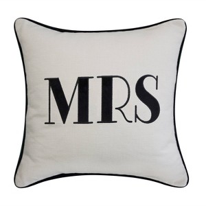 17"x17" Embroidered Poly Linen Square Throw Pillow Cream - Edie@Home - 1 of 4