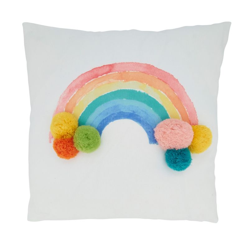 Saro Lifestyle Rainbow Pom Pom Pillow - Poly Filled, 16" Square, Multi, 1 of 5