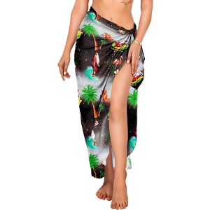 LA LEELA Women's Beachwear Beach Santa Sarong Bikini Coverups Wrap Cover Up Wraps Christmas Tree Bathing Suit One Size Grease Santa Reindeer Sleigh - 1 of 4