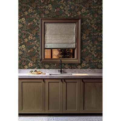 Mahogany and Graphite Bird Floral Peel and Stick Wallpaper