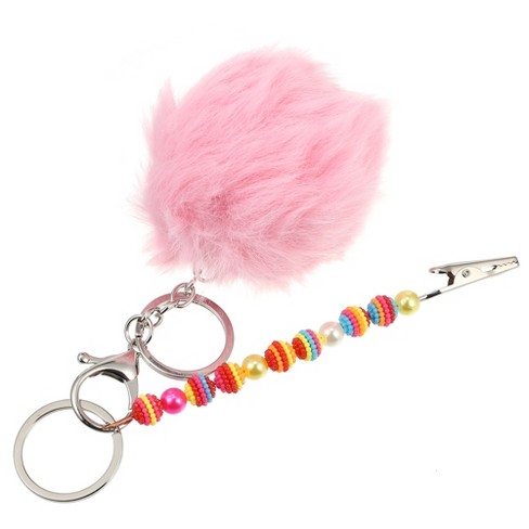 Unique Bargains Beaded Card Grabber Keychain with Pom Ball Pink - image 1 of 4