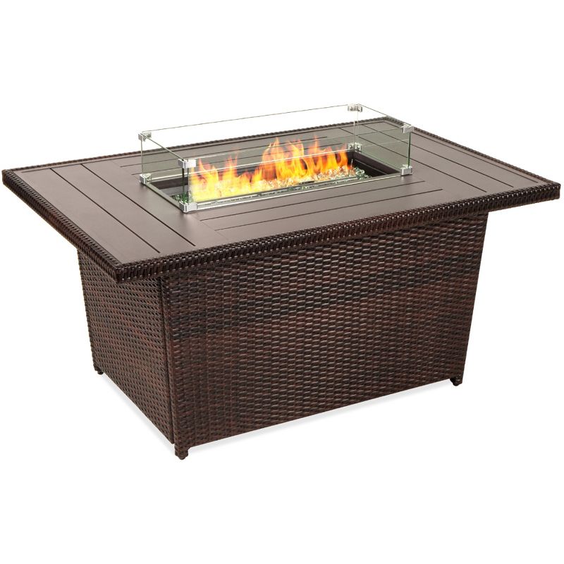 Best Choice Products 52in Wicker Propane Gas Fire Pit Table 50,000 BTU w/ Glass Wind Guard, Tank Holder, Cover, 1 of 12