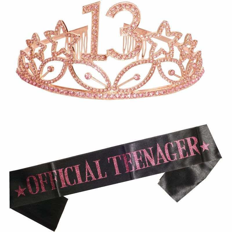Meant2tobe 13th Birthday Sash and Tiara for Girls - Pink, 1 of 4