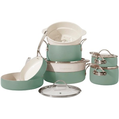 Bloomhouse 12 Piece Aluminum Enamel Cookware Set w/ Non-stick Non-toxic Ceramic Interior and Ceramic Steamer Insert