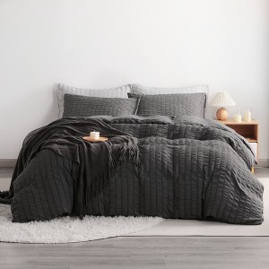 Seersucker Textured Duvet Cover Set, Stripe Washed Comforter Cover Set - NTBAY - 1 of 4