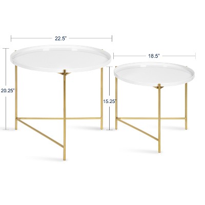 Ulani White and Gold Round Metal Nesting Tables
