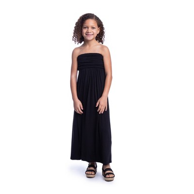 24seven Comfort Apparel Girls Ruffle Spaghetti Strap Maxi Dress-Black-L