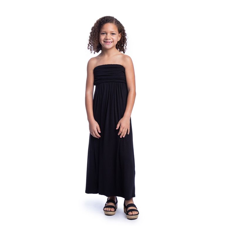 24seven Comfort Apparel Girls Solid Color Strapless Tube Maxi Dress, 1 of 5