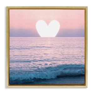 Stupell Industries Pink Heart Ocean Sunrise Floating Frame Canvas Art, Gold, 25" x 25" - 1 of 4