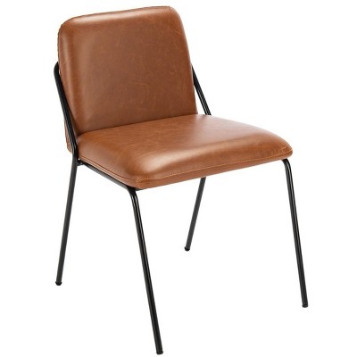 Mid-Century Light Brown Vegan Leather Side Chair Set