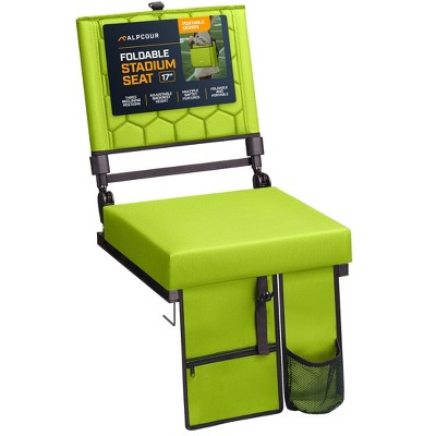 Folding Reclining Stadium Seat with Multiple Pockets, Anti-Slip Bottom, Bleacher Hooks, Adjustable Height