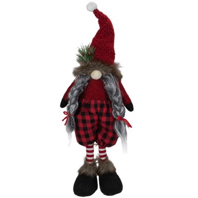 Northlight 17" Red and Black Buffalo Plaid Girl Gnome Christmas Figure