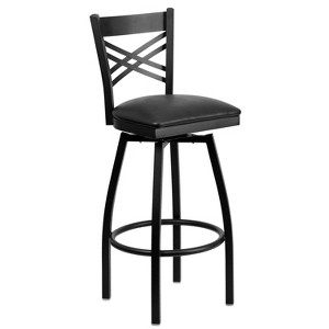 Emma and Oliver Black "X" Back Swivel Metal Restaurant Dining Barstool - 1 of 4