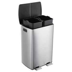 Garvee 16 Gallon Dual Compartment Trash Can, Stainless Steel Garbage Bin with Plastic Inner Buckets, Soft-Close Lids & Foldable Pedals - 1 of 4