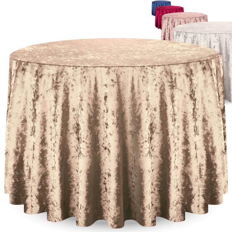 RCZ Décor Elegant Round Table Cloth - Made With Fine Crushed-Velvet Material, Beautiful Champagne Tablecloth With Durable Seams, 1 of 6