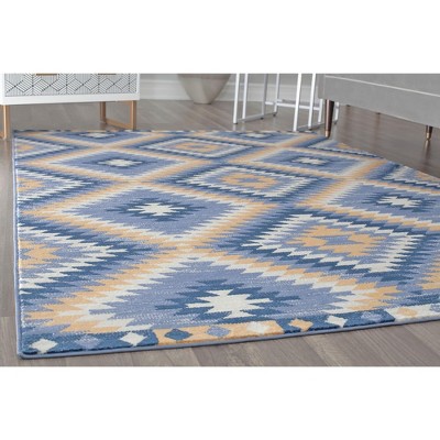 Soleil Geometric Kilim Denim Blue Round Area Rug, 8'9"x12'