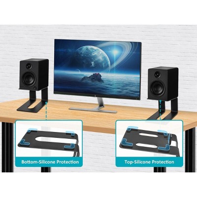 Black Metal Tilted Desktop Bookshelf Speaker Stands Pair