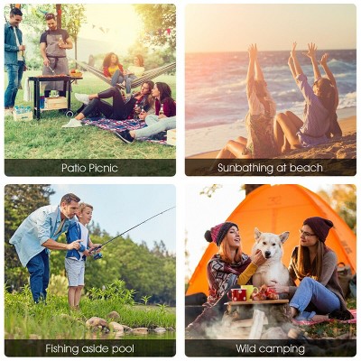 Blue Portable Folding Picnic Double Chair with Umbrella and Cooler