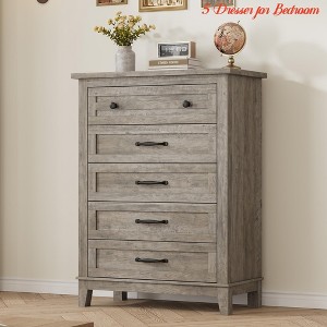 Bedroom 5 Dresser for Bedroom, 41.3 in Tall Vertical Drawer Dresser with Large Storage, Freestanding Wooden Closet Chest - 1 of 4