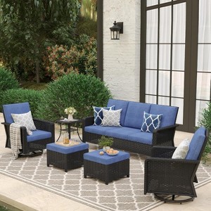Patio Furniture Set 6 Piece Swivel Rocking Chair All Weather Wicker Patio Set, 360 Degree Swivel Rocking Chair - 1 of 1