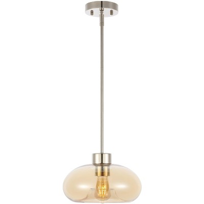 Amber Glass and Nickel Globe Pendant Light with LED