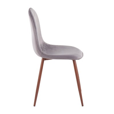 Set of 2 Walnut and Grey Velvet Upholstered Dining Chairs