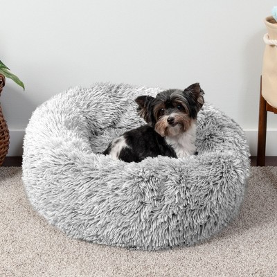 Small Gray Faux Fur Orthopedic Donut Pet Bed