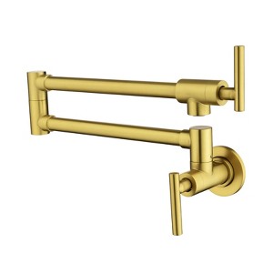 Cobbe Pot Filler Faucet Brushed Gold Wall Mounted Folding Kitchen Mixer Hob Mixer with Double Section Swing Arms - 1 of 4