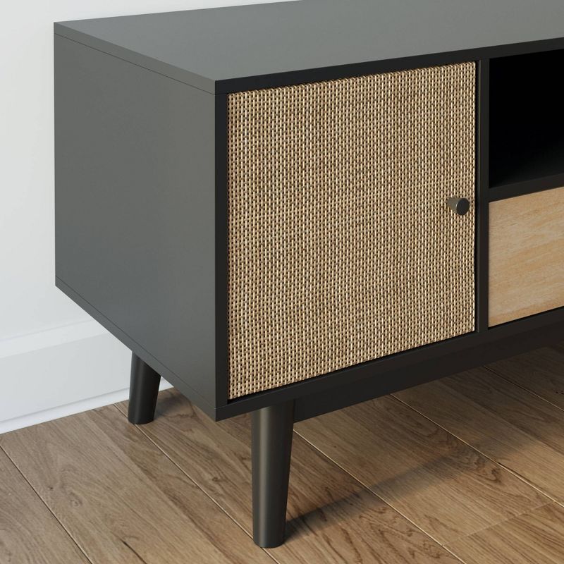 43&#34; Bonnie Rattan and Wood 2 Door TV Cabinet for TVs up to 59&#34; Matte Black/Light Mango Wood - Nathan James, 4 of 6