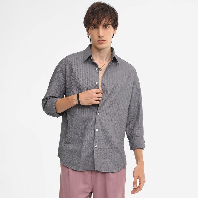 Campus Sutra Men Men's Moon Grey Seersucker Shirt