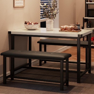 3-Piece Dining Table Set for 4 People, Kitchen Table with 2 Upholstered Benches