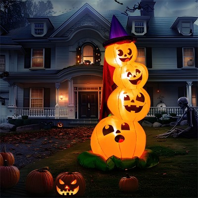 Joyfy 6 FT Halloween Inflatables Outdoor Decorations, Stacked Pumpkins with Witch Hat Inflatable with LEDs for Halloween Party Yard Garden Lawn Decor