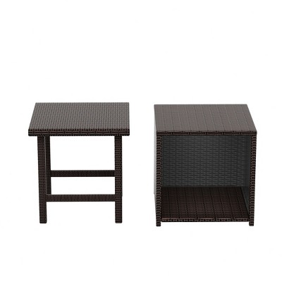 WestinTrends Coastal 2-Piece Wicker Outdoor Storage Ottoman and Square Side Table Set