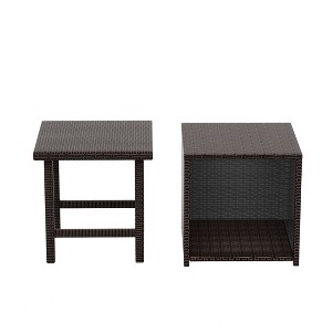 WestinTrends Coastal 2-Piece Wicker Outdoor Storage Ottoman and Square Side Table Set - 1 of 4