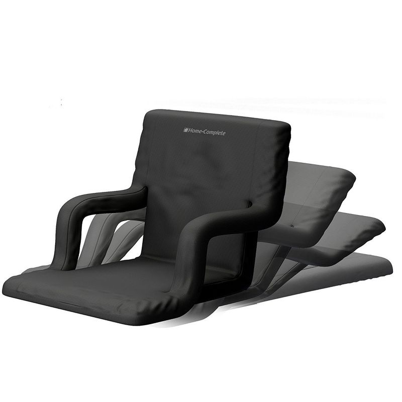 Stadium Seat Cushion ? Set of 2 Wide Reclining Stadium Chairs for Bleachers with Back Support Armrests and Backpack Straps by Home-Complete (Black), 5 of 8