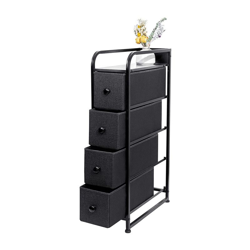 REAHOME 4 Drawer Vertical Steel Frame Storage Organizer Narrow Tower Dresser with Waterproof, Adjustable Feet, and Wall Safety Attachment, Black/Grey, 5 of 7