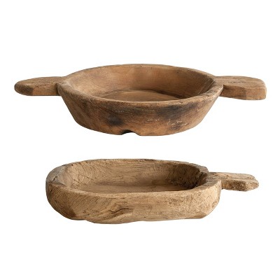 Set of 2 5" x 13" Decorative Found Wood Bowl Brown - 3R Studios