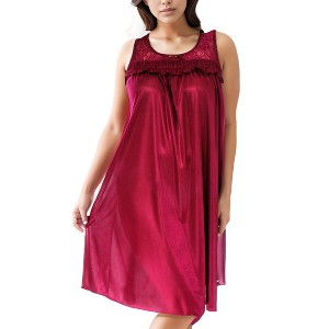 Yafemarte Women’s Silky Satin Feeling Sleeveless Nightgown with Lace and Ruffle Design - 1 of 4