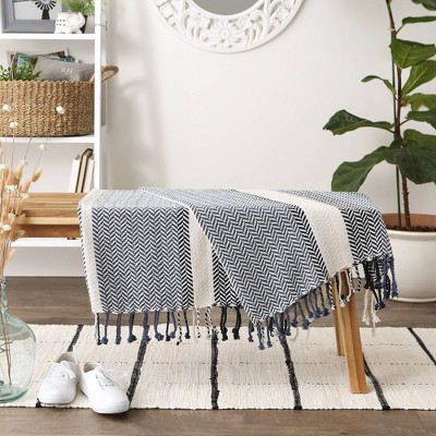 Navy and Ivory Cotton Herringbone Throw Blanket