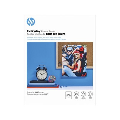 HP Inc. Everyday Photo Paper, Glossy, 52 lb, 8.5 x 11 in. (216 x 279 mm), 25 sheets Q5498A