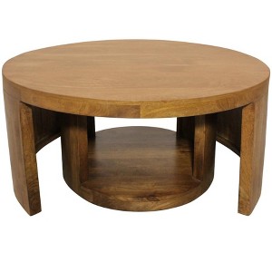 HomeRoots Set of Two Walnut Solid Wood Round Distressed Solid Nested Coffee Tables - 1 of 4
