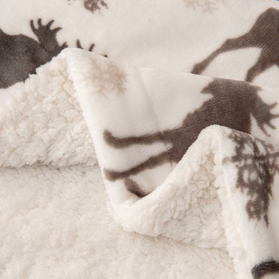 Full Size Moose Pattern Reversible Sherpa Fleece Blanket