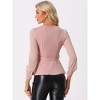 INSPIRE CHIC Women's Tie Waist Peplum Ruffle Hem Party V Neck Mesh Long Sleeve Blouse - 3 of 4