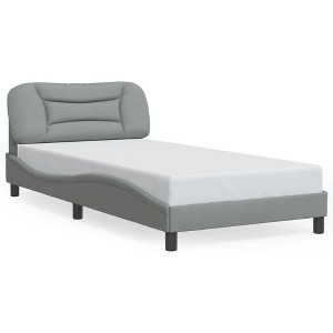 vidaXL Twin Fabric Bed Frame & Headboard Cushion in Light Gray with Plywood Slats - Modern Sleep Support, Stylish Waved Design - 1 of 4