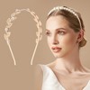 Unique Bargains Women's Cute Leaf Pearl Headbands Gold Tone 1 Pc - 2 of 4
