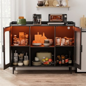Aheaplus Sideboard Buffet with Charge Station and LED Light, Farmhouse Bar Cabinet with Wine Holder - 1 of 4