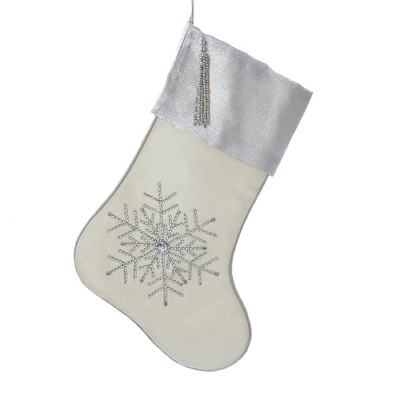 Kurt S. Adler Ivory and Silver with Crystal Lace Snowflake Christmas Stocking 20"